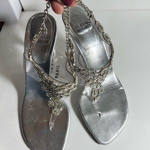 Stuart Weitzman:Silver Crystal Rhinestones Thong stiletto.